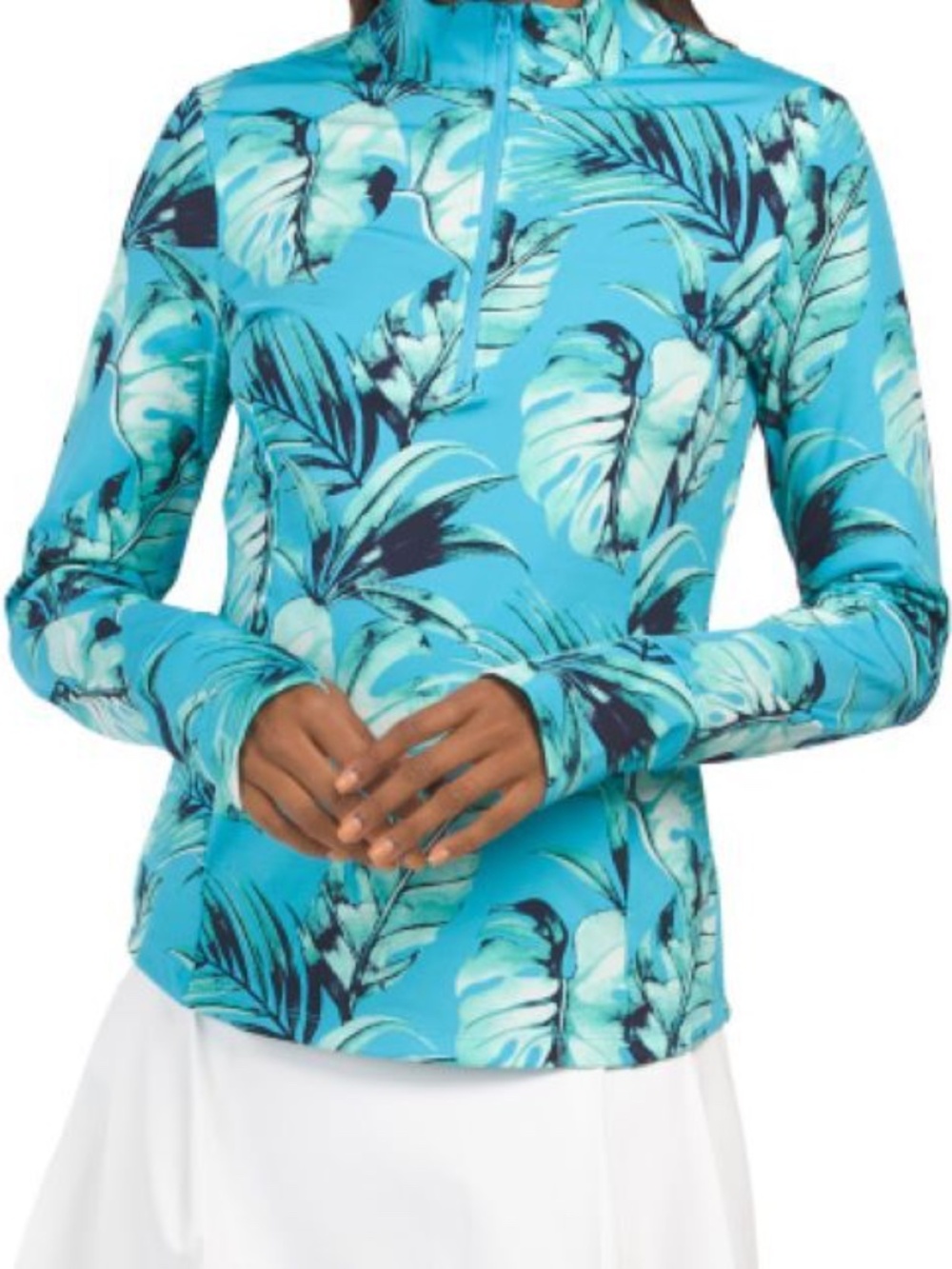 TOMMY BAHAMA TURQUOISE LEAF Long Sleeve Mock Popover Golf Shirt Size XL